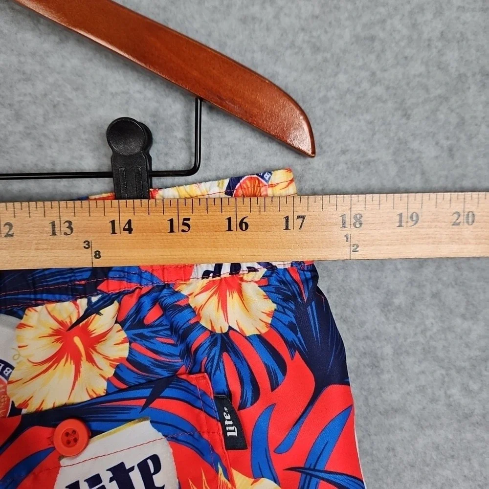 Miller Lite Tropical Floral Swim Trunk Shorts Mens Size‎ Med New Hawaiian Beach